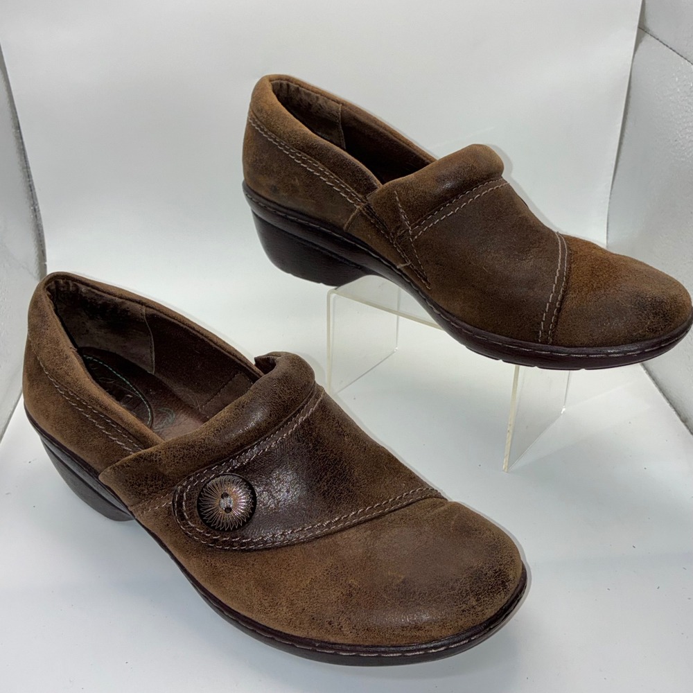 Montana West Brown Leather Clogs Slip On Mules Button Detail Womens Size‎ 9.5M